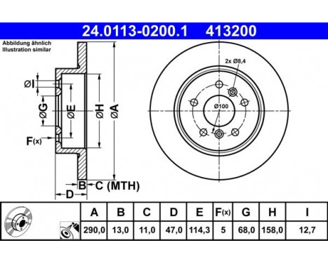 Brake Disc 24.0113-0200.1 ATE, Image 2