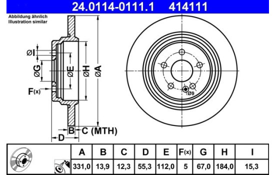 Brake Disc 24.0114-0111.1 ATE, Image 2