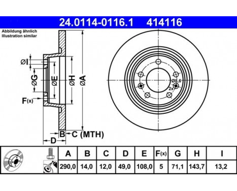 Brake Disc 24.0114-0116.1 ATE, Image 2