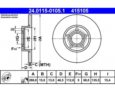 Brake Disc 24.0115-0105.1 ATE, Image 2