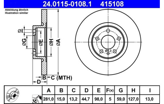 Brake Disc 24.0115-0108.1 ATE, Image 2
