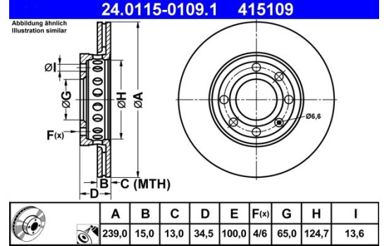 Brake Disc 24.0115-0109.1 ATE, Image 2