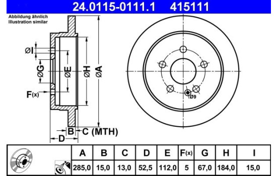 Brake Disc 24.0115-0111.1 ATE, Image 2