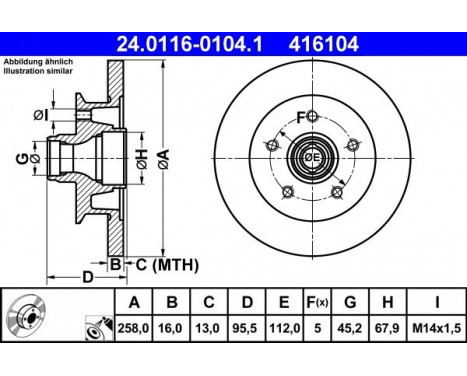 Brake Disc 24.0116-0104.1 ATE, Image 2