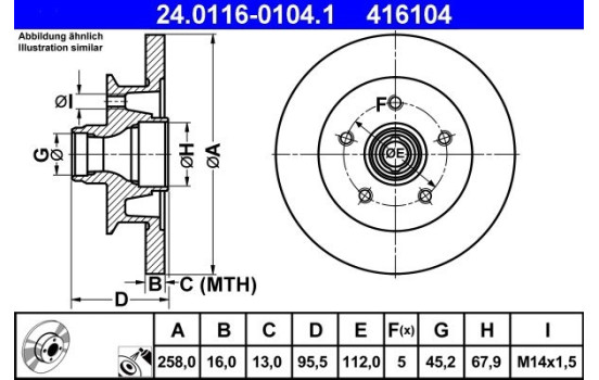 Brake Disc 24.0116-0104.1 ATE, Image 2