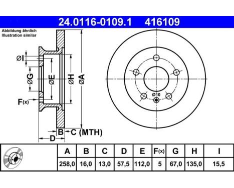 Brake Disc 24.0116-0109.1 ATE, Image 2