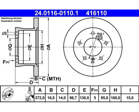 Brake Disc 24.0116-0110.1 ATE, Image 2