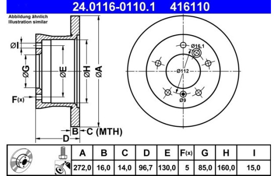 Brake Disc 24.0116-0110.1 ATE, Image 2