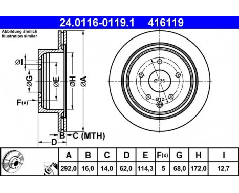 Brake Disc 24.0116-0119.1 ATE, Image 2