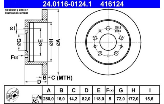 Brake Disc 24.0116-0124.1 ATE, Image 2