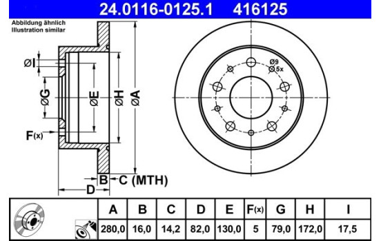 Brake Disc 24.0116-0125.1 ATE, Image 2