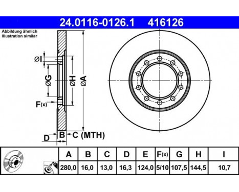 Brake Disc 24.0116-0126.1 ATE, Image 2