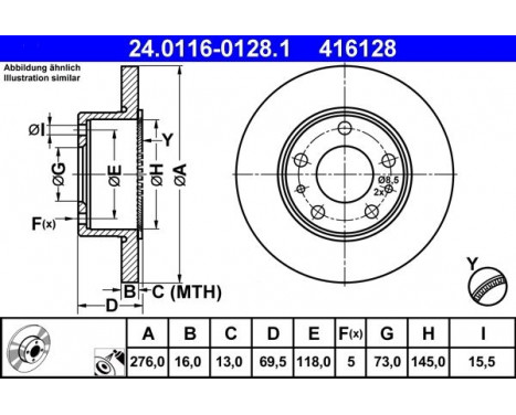 Brake Disc 24.0116-0128.1 ATE, Image 2