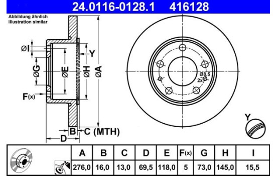 Brake Disc 24.0116-0128.1 ATE, Image 2