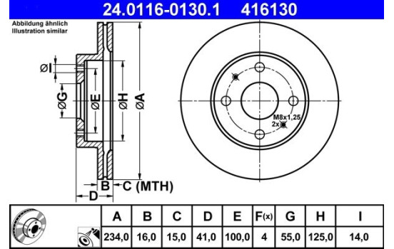 Brake Disc 24.0116-0130.1 ATE, Image 2