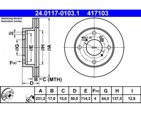 Brake Disc 24.0117-0103.1 ATE, Image 2