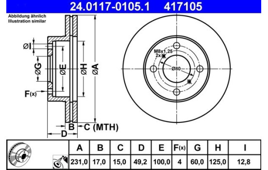 Brake Disc 24.0117-0105.1 ATE, Image 2