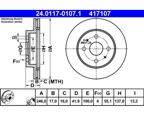 Brake Disc 24.0117-0107.1 ATE, Image 2