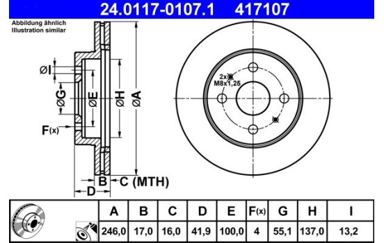 Brake Disc 24.0117-0107.1 ATE, Image 2