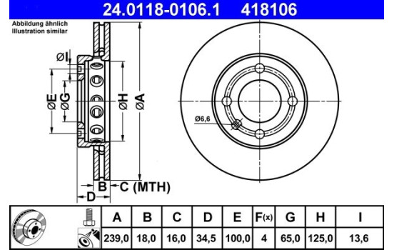 Brake Disc 24.0118-0106.1 ATE, Image 2