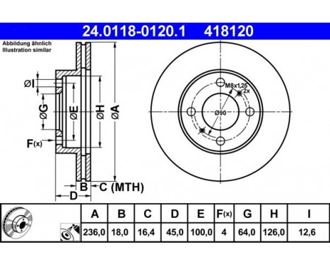 Brake Disc 24.0118-0120.1 ATE, Image 2