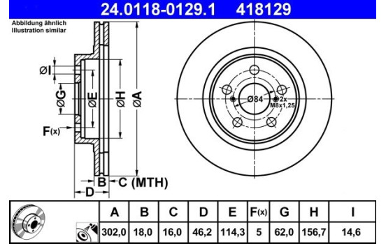 Brake Disc 24.0118-0129.1 ATE, Image 2