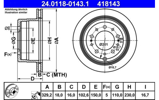 Brake Disc 24.0118-0143.1 ATE, Image 2