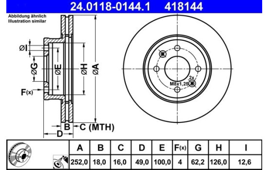 Brake Disc 24.0118-0144.1 ATE, Image 2