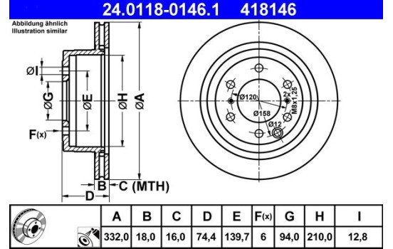 Brake Disc 24.0118-0146.1 ATE, Image 2