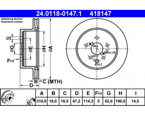 Brake Disc 24.0118-0147.1 ATE, Image 2