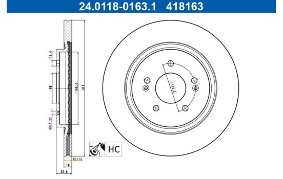 Brake disc 24.0118-0163.1 ATE