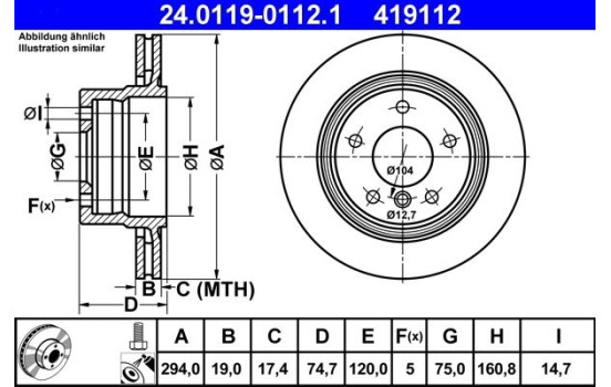 Brake Disc 24.0119-0112.1 ATE, Image 2