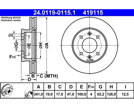 Brake Disc 24.0119-0115.1 ATE, Image 2