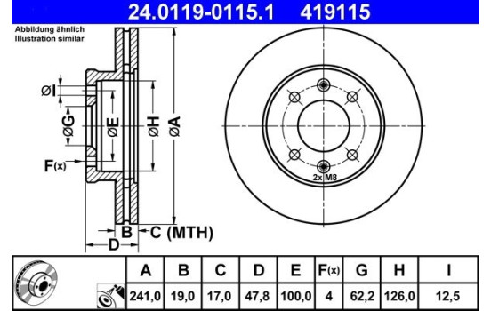 Brake Disc 24.0119-0115.1 ATE, Image 2