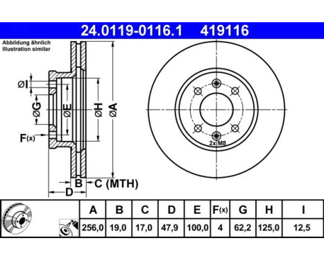 Brake Disc 24.0119-0116.1 ATE, Image 2