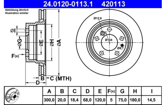 Brake Disc 24.0120-0113.1 ATE, Image 2