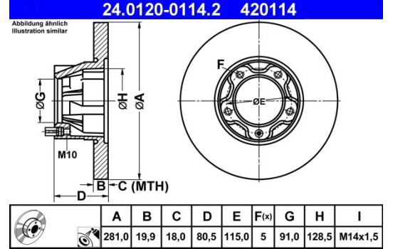 Brake Disc 24.0120-0114.2 ATE, Image 2