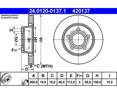 Brake Disc 24.0120-0137.1 ATE, Image 2