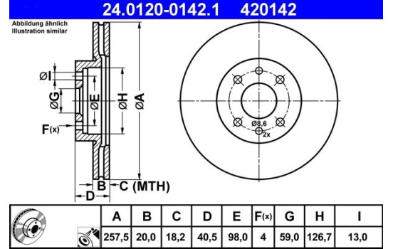 Brake Disc 24.0120-0142.1 ATE, Image 2