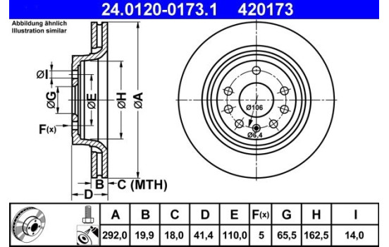 Brake Disc 24.0120-0173.1 ATE, Image 2