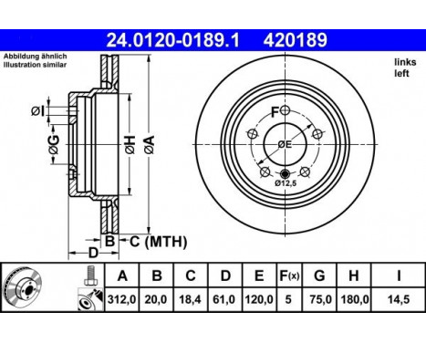 Brake Disc 24.0120-0189.1 ATE, Image 2