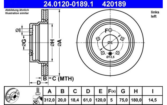 Brake Disc 24.0120-0189.1 ATE, Image 2