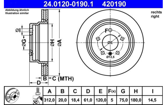Brake Disc 24.0120-0190.1 ATE, Image 2