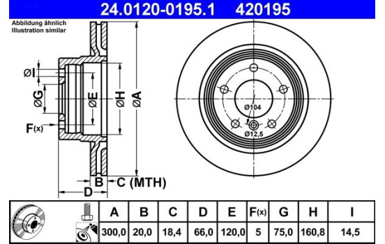 Brake Disc 24.0120-0195.1 ATE, Image 3