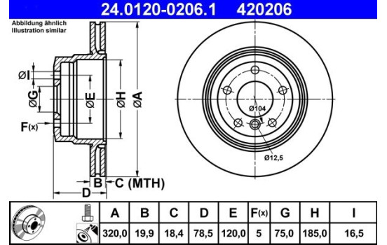 Brake Disc 24.0120-0206.1 ATE, Image 2