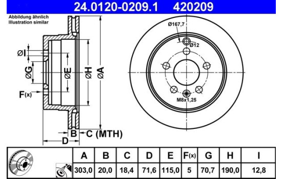 Brake Disc 24.0120-0209.1 ATE, Image 2