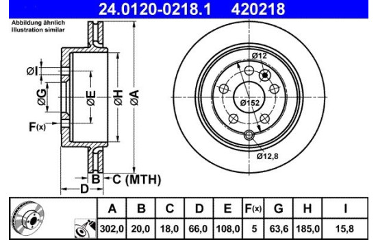 Brake Disc 24.0120-0218.1 ATE, Image 2