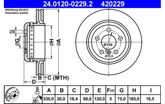 Brake Disc 24.0120-0229.2 ATE, Image 3