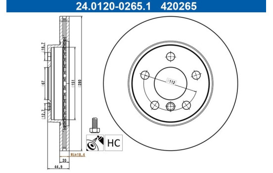Brake disc 24.0120-0265.1 ATE