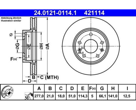 Brake Disc 24.0121-0114.1 ATE, Image 2